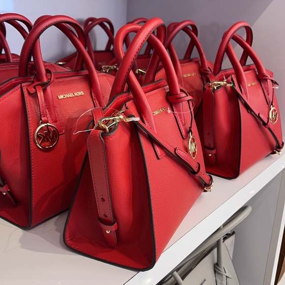 Michael Kors Avril Small Leather Top-Zip Satchel Color Flame - Picture 15 of 16